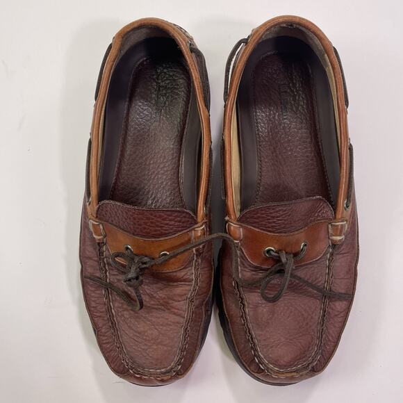 LL Bean Allagash Bison Leather Mens Shoe Sz 11 Brown Hand Sewn Loafers Moc Toe main image 2